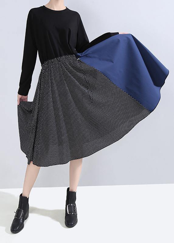 Black Cotton Dress Patchwork Maxi Fall Dresses