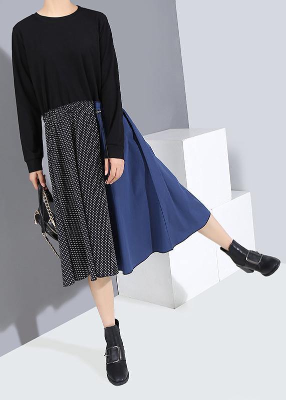Black Cotton Dress Patchwork Maxi Fall Dresses