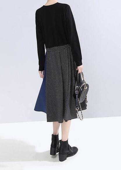 Black Cotton Dress Patchwork Maxi Fall Dresses