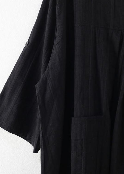 Black Cotton Quilting Dresses O Neck Batwing Sleeve Maxi Dresses