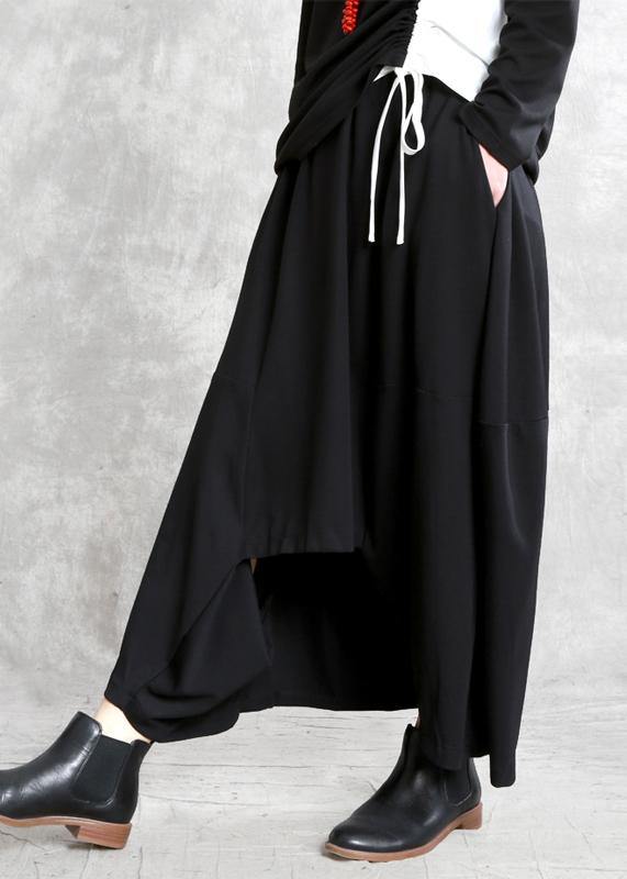 Black Cotton Skirt Elastic Waist Asymmetric Skirt