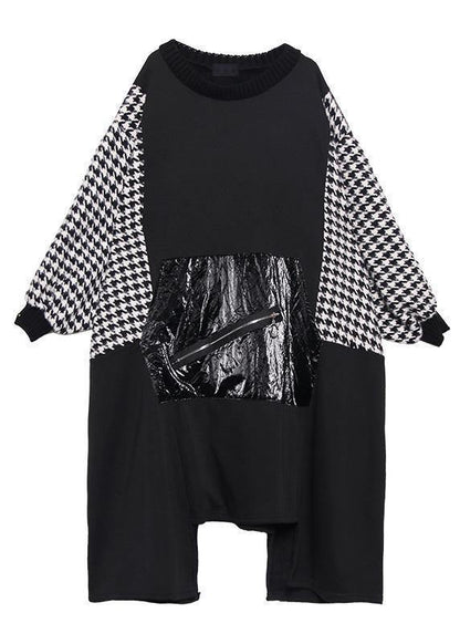 Black Cotton Tunic Dress Asymmetric Hem a Line Patchwork Dresses