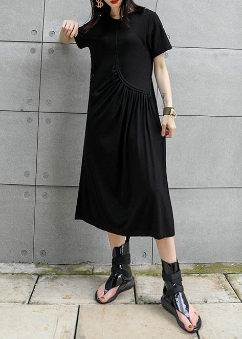 Black Cotton Tunic Dress Hollow Out Art Summer Dresses