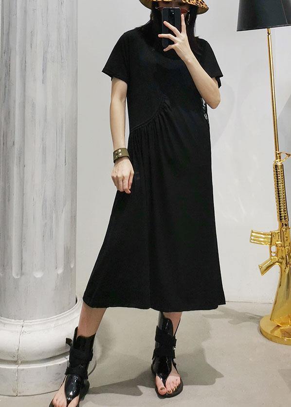 Black Cotton Tunic Dress Hollow Out Art Summer Dresses