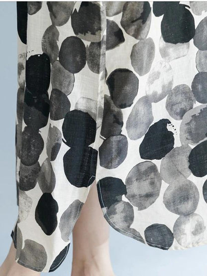 Black Dotted Cotton Quilting Clothes Turn-down Collar Sleeveless Dresses