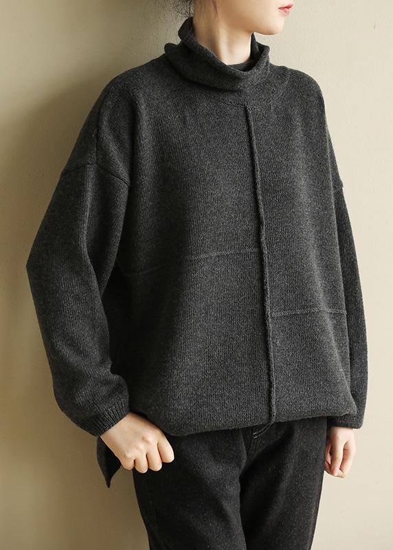 Black Gray Knitted Clothes Patchwork Turtleneck Knit Tops