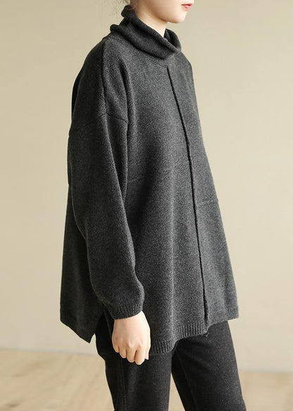 Black Gray Knitted Clothes Patchwork Turtleneck Knit Tops
