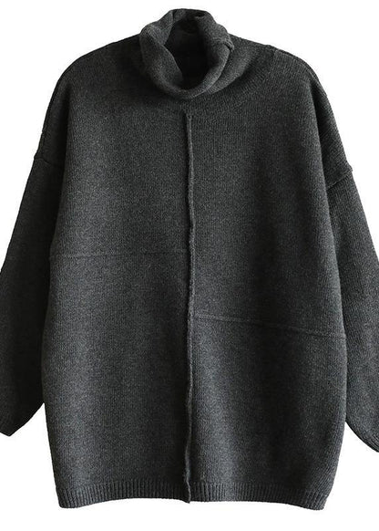 Black Gray Knitted Clothes Patchwork Turtleneck Knit Tops
