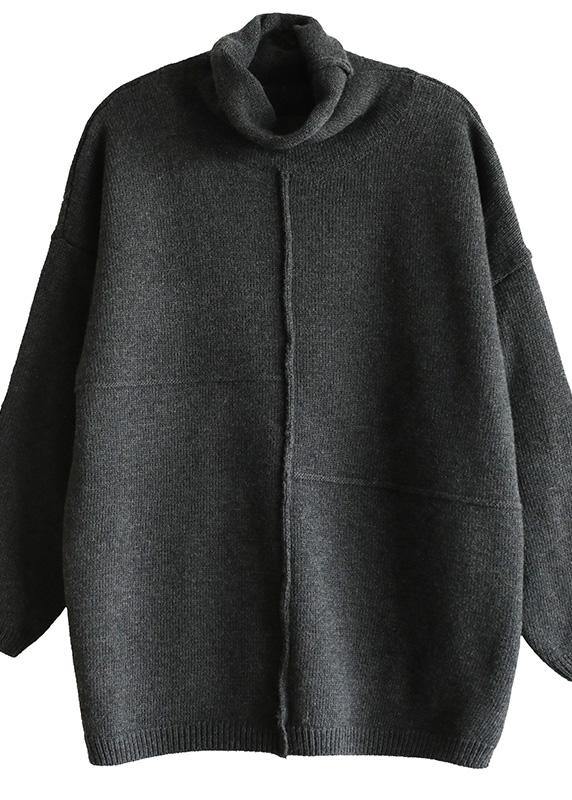 Black Gray Knitted Clothes Patchwork Turtleneck Knit Tops