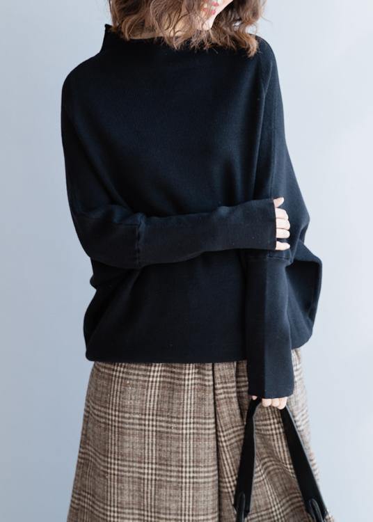 Black Knitted Clothes O Neck Batwing Sleeve Fall Knitwear