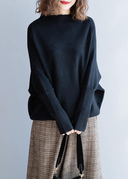 Black Knitted Clothes O Neck Batwing Sleeve Fall Knitwear