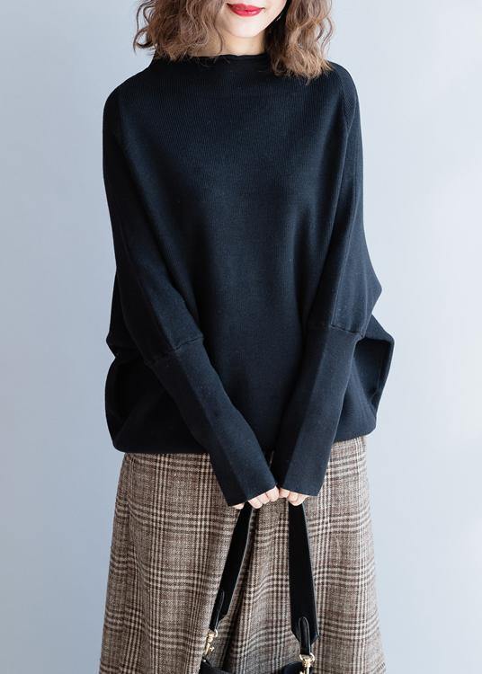 Black Knitted Clothes O Neck Batwing Sleeve Fall Knitwear