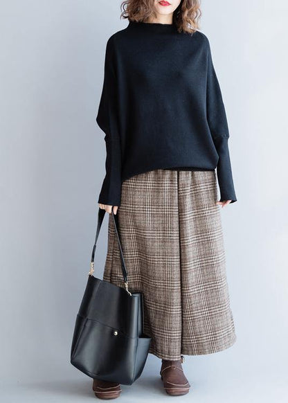 Black Knitted Clothes O Neck Batwing Sleeve Fall Knitwear