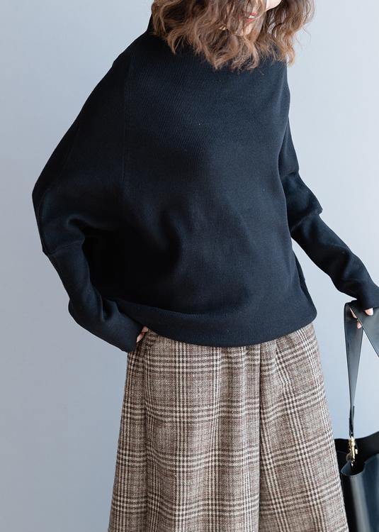 Black Knitted Clothes O Neck Batwing Sleeve Fall Knitwear