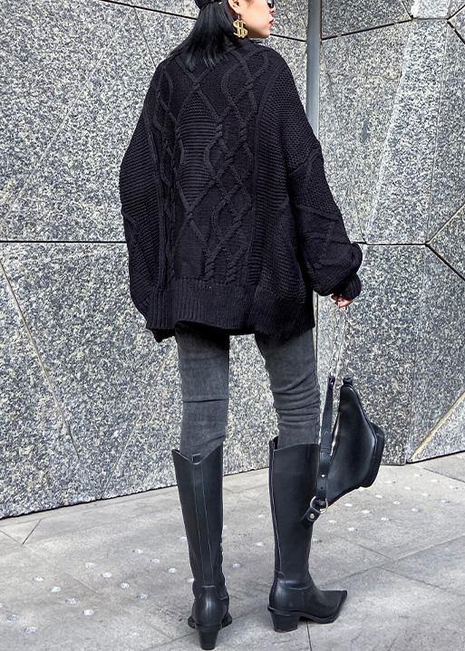 Black Knitted T Shirt Sequined High Neck Sweaters