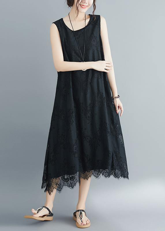 Black Laceclothes for O Neck Kaftan Summer Sleeveless Dress