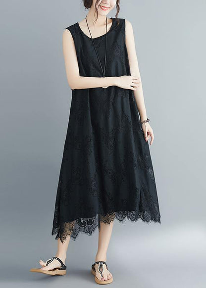 Black Laceclothes for O Neck Kaftan Summer Sleeveless Dress