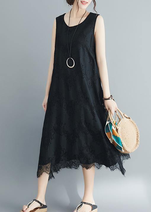 Black Laceclothes for O Neck Kaftan Summer Sleeveless Dress