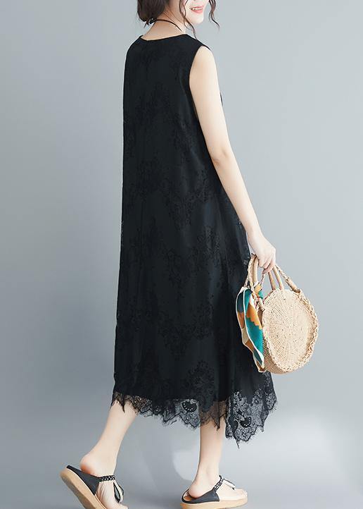 Black Laceclothes for O Neck Kaftan Summer Sleeveless Dress