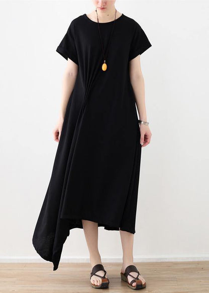 Black Linen Clothes for Asymmetric Hem Long Summer Dress
