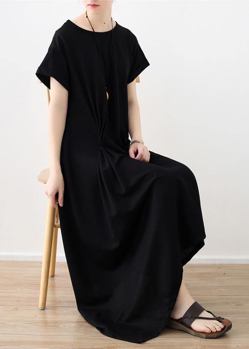 Black Linen Clothes for Asymmetric Hem Long Summer Dress