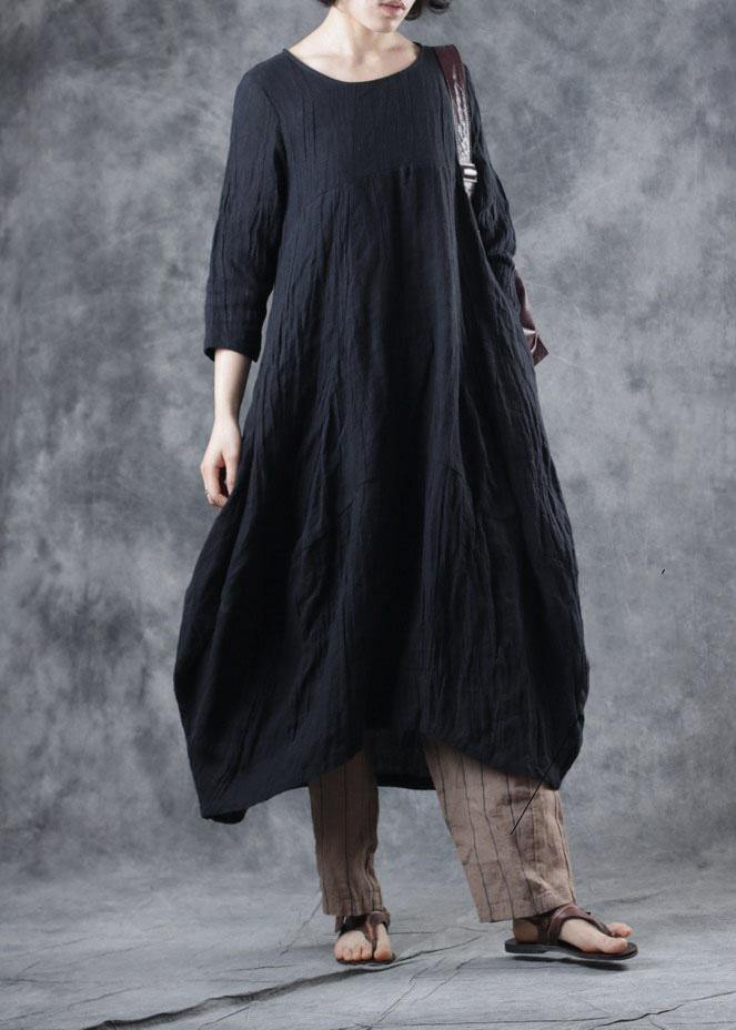 Black Linen Dresses O Neck Dresses Fall Dresses