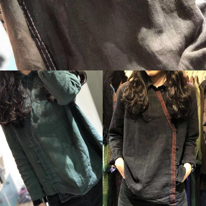 Women black linen tunics for women long sleeve Dresses fall shirt