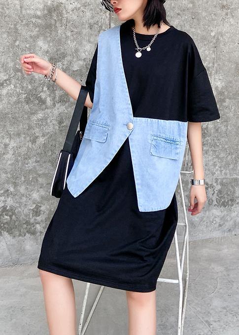 Black Outfit O Neck Patchwork Summer Dresses