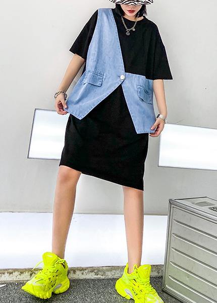 Black Outfit O Neck Patchwork Summer Dresses