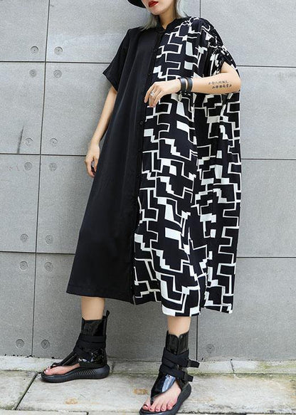 Black Patchwork Cotton Clothes for Square Collar a Line Summer Dresses