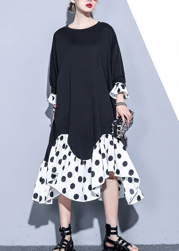 Black Patchwork Cotton Clothes Bracelet Sleeved Art Summer Dresses