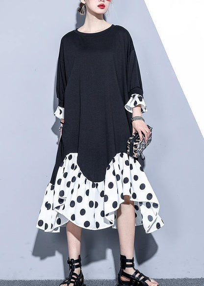 Black Patchwork Cotton Clothes Bracelet Sleeved Art Summer Dresses