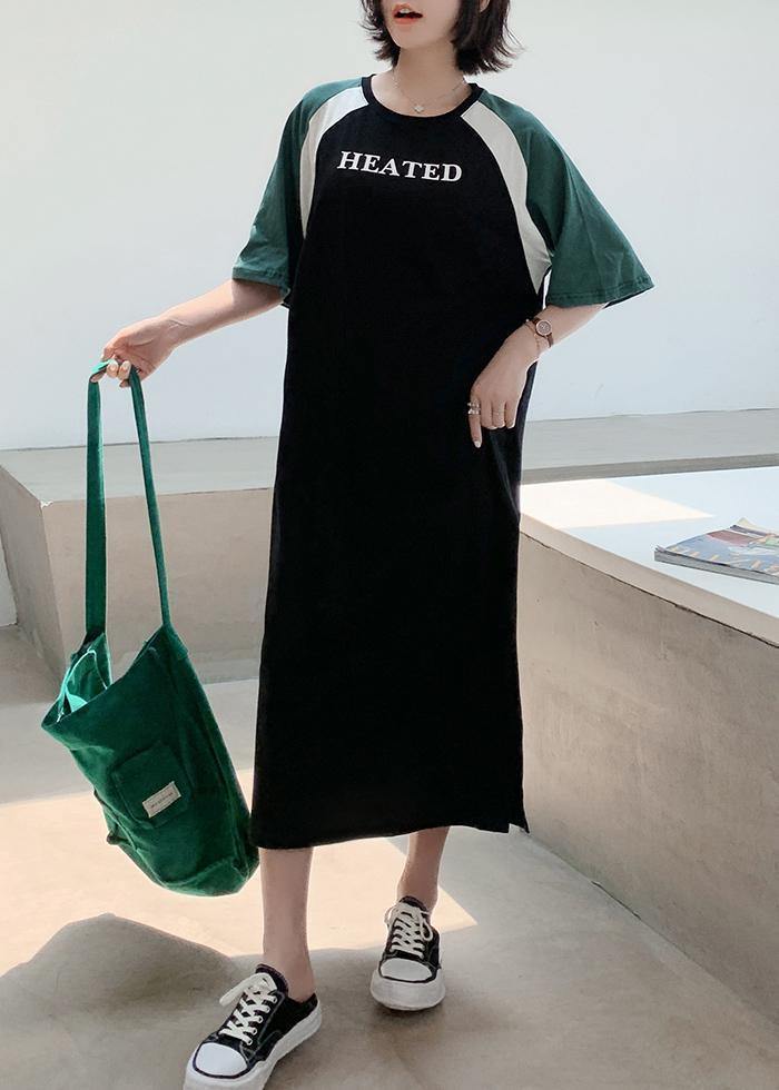 Black Patchwork Cotton Quilting Clothes O Neck a Line Summer Dresses