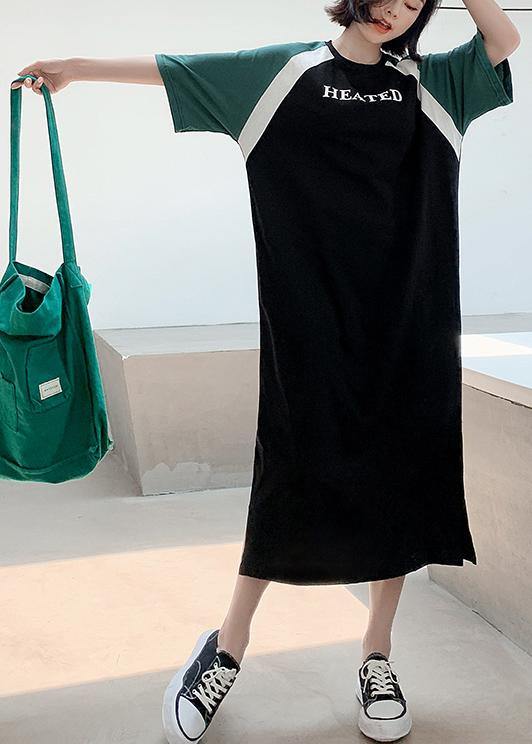 Black Patchwork Cotton Quilting Clothes O Neck a Line Summer Dresses