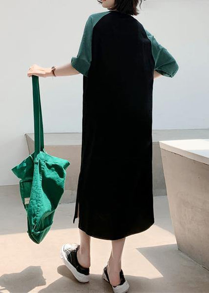 Black Patchwork Cotton Quilting Clothes O Neck a Line Summer Dresses