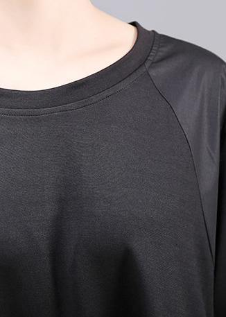 Black Patchwork Cotton Quilting Dresses Long Sleeve Robe O Neck Dresses