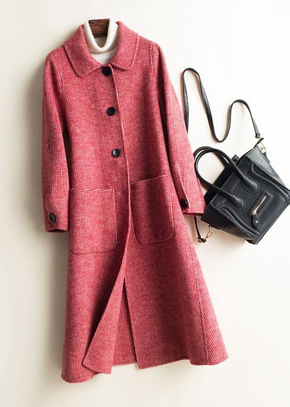 Black Plaid Fine Tunic Woolen Coatswork Peter Pan Collar Button Down Woolen Coats