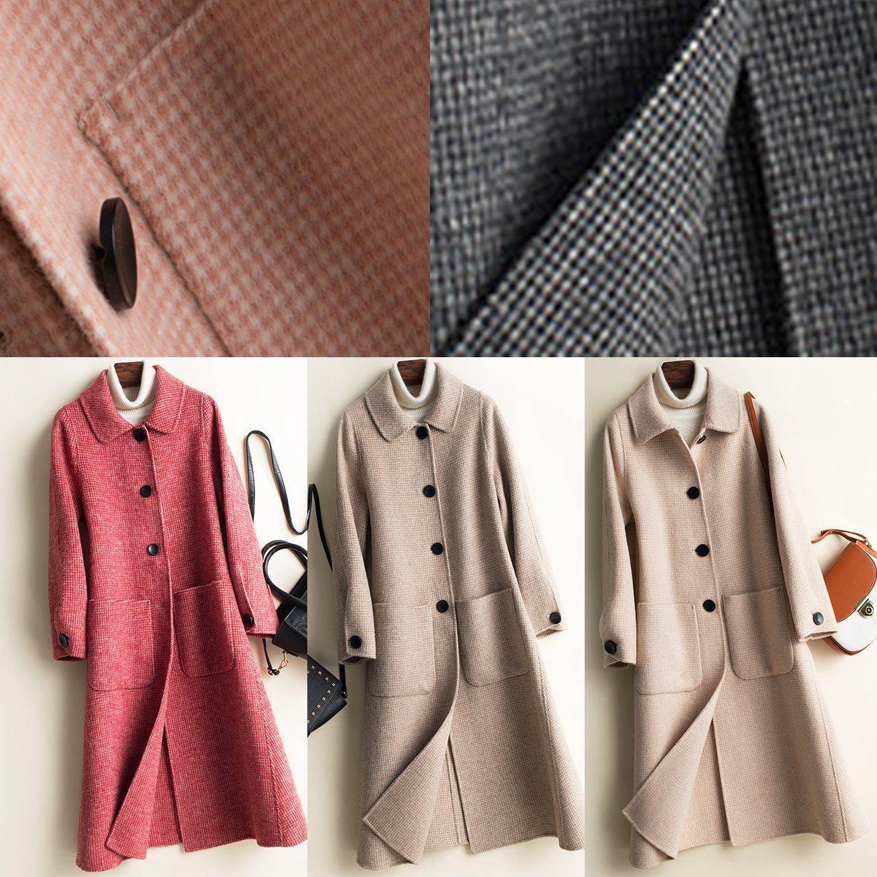 Black Plaid Fine Tunic Woolen Coatswork Peter Pan Collar Button Down Woolen Coats