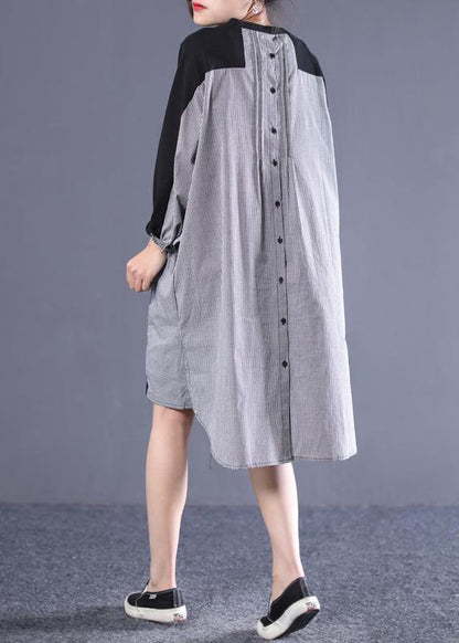 Black Plaid Outfit O Neck Patchwork Tunic Dresses