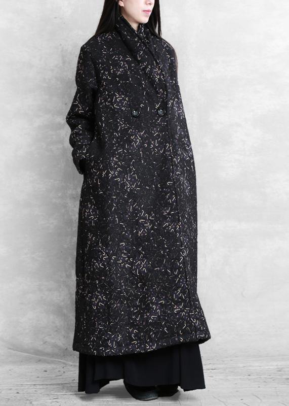Black Print Tunic Coat Ideas Notched Pockets Coat