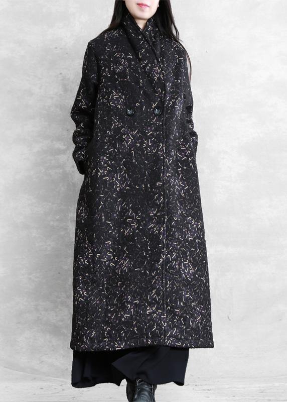 Black Print Tunic Coat Ideas Notched Pockets Coat