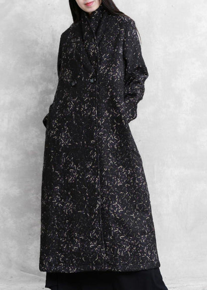 Black Print Tunic Coat Ideas Notched Pockets Coat
