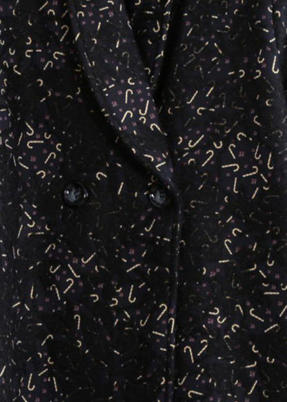 Black Print Tunic Coat Ideas Notched Pockets Coat