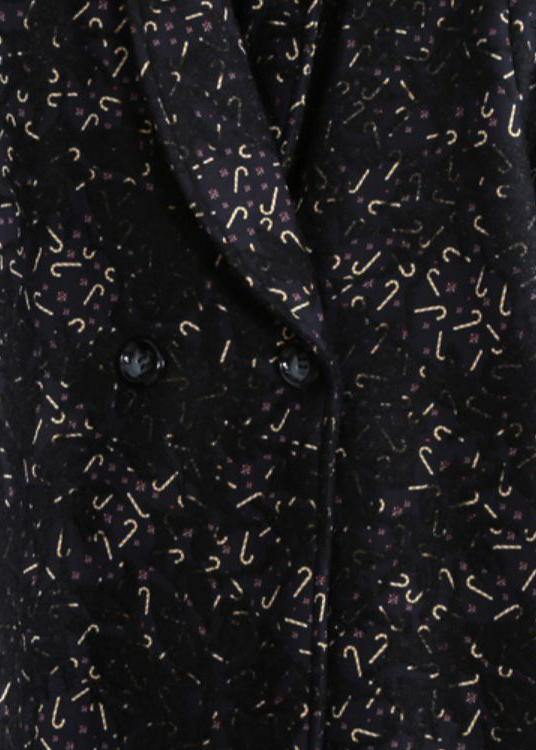 Black Print Tunic Coat Ideas Notched Pockets Coat