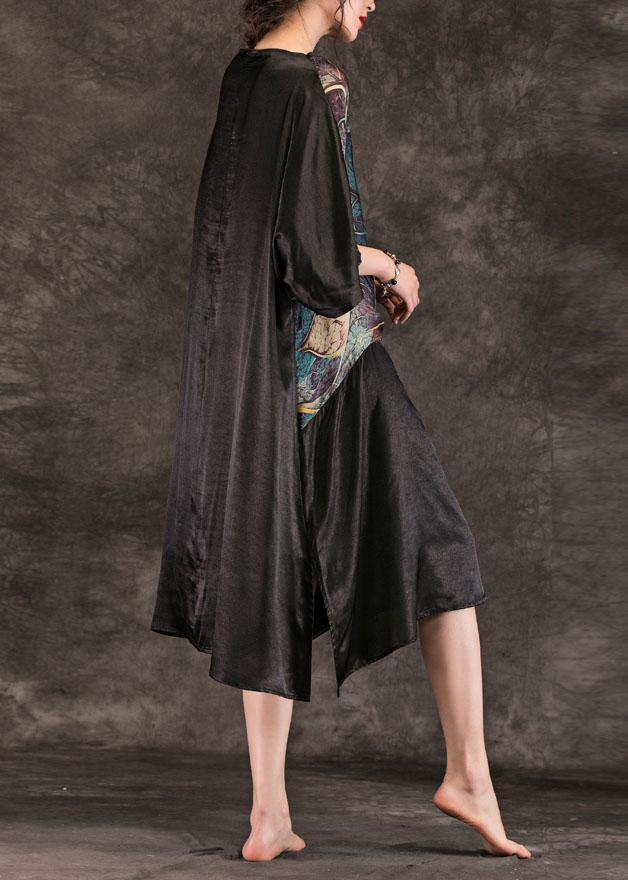 Black Print Cotton Quilting Dresses Slash Neck Summer Dresses