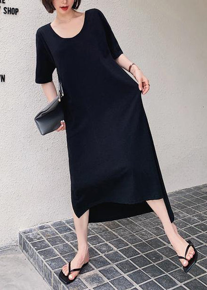 Black Quilting Clothes O Neck Low High Design Maxi Dresses