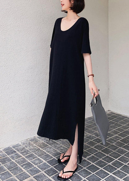 Black Quilting Clothes O Neck Low High Design Maxi Dresses