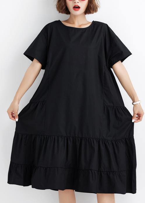 Black Ruffles Cotton Wardrobes Short Sleeve Cotton Dresses