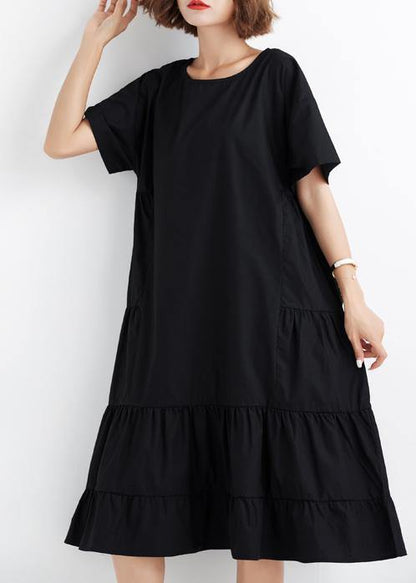 Black Ruffles Cotton Wardrobes Short Sleeve Cotton Dresses