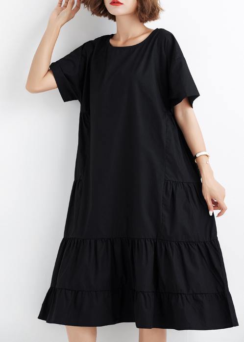 Black Ruffles Cotton Wardrobes Short Sleeve Cotton Dresses